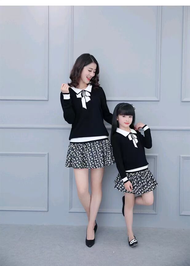 [58 nhân dân tệ hai] Thiết bị dành cho phụ huynh và trẻ em Yi Beibei 2017 mùa thu mới của phụ nữ phù hợp với áo len dài tay màu đen set đồ đẹp cho mẹ và bé