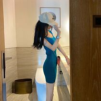 Fa-style retro waist display slim short sleeve harnesses even dress fashion trends Body Hot Girl Little Subpack Arm Dresses