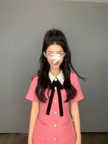 Fa-style retro light extravagant pink Polo collar dress with dress Summer closets slim and small subname Yufeng A character dress