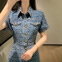 Fan-style small sub lukewarm Polo neckline Polo collar shirt dress Summer Fashion collections waist display slim senior sense A word dress