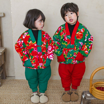 Earth tide flower cotton-padded jacket Northeast big flower jacket Children Baby thin spring girls floral cotton clothes children Spring Boys