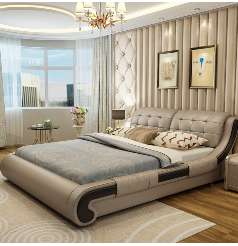 Giường da chính phòng ngủ hiện đại tối giản 1,8 m giường đôi giường cưới 1,5 m da nghệ thuật giường cao hộp lưu trữ giường chiếu - Giường giường bệt