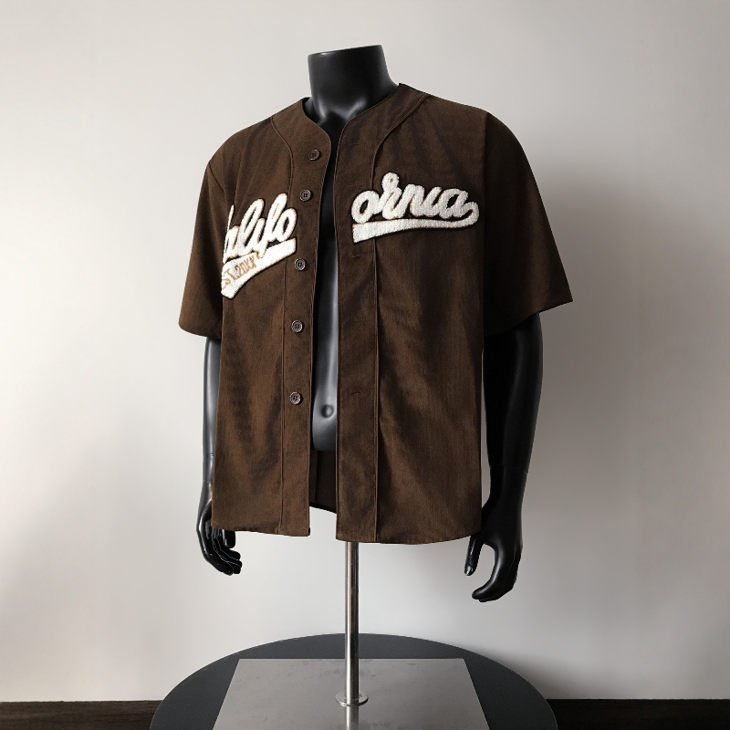 Qago American-Style Corduroy Towel Embroidery Short-Sleeve Shirt for Men and Women, Loose and Versatile Jacket, Baseball Uniform, Letter Shirt Qago American-Style Corduroy Towel Embroidery Short-Sleeve Shirt for Men and Women, Loose and Versatile Jacket, Baseball Uniform, Letter Shirt