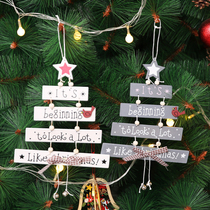 Wooden creative Christmas tree shape pendant Christmas decorations wall layout door hanging white hanging ornaments