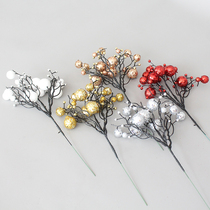 Golden Fork Branches DIY Red Fruits Golden Fruits Christmas Decorations Flowers Rings Vines Christmas Tree Accessories Emulated Fruit Leaves
