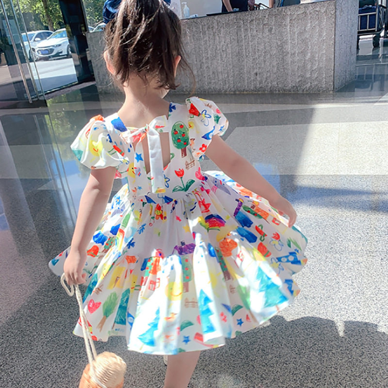 Girl Ocean Dress Summer Dress 2022 New Children Foreign Pie Baby Princess Nepotism Dress Cartoon A Girl Skirt