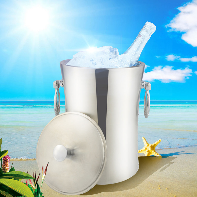 Three-in-double stainless steel ice bucket with lid Outdoor Dining Bar KTV Applies Distribution Riser sheet Ice clip