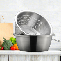 Thickened and deepened 18 8 stainless steel and wash basin vegetable salad basin rice sieve drain basket kitchen soup basin set