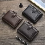 Ретро короткий маленький бумажник с молнией, универсальный трендовый кошелек