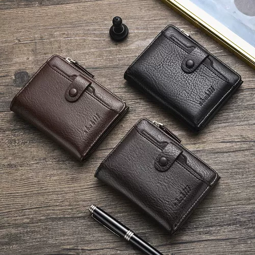 Ретро короткий маленький бумажник с молнией, универсальный трендовый кошелек