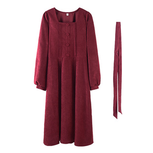 2021年新款秋冬女装法式长裙小个子新年衣服红色连衣裙子打底内搭