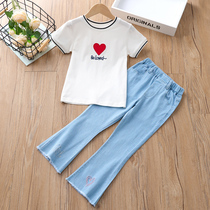 Girls horn pants summer slim fit jeans trendy foreign air big boy pants 2022 summer clothes baby boy pants