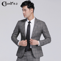 Chuan Dai single-piece plaid suit mens big grid fashion British slim suit jacket professional business casual coat