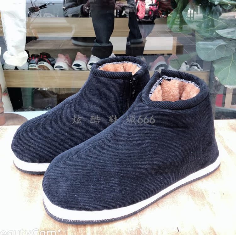 Mùa đông trung niên cao cấp giản dị thủ công dây kéo giày cotton nam và nữ nhà cộng với giày cotton dày nhung ấm giày anta nam