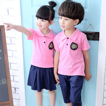  Kindergarten short-sleeved garden clothes Summer clothes British college style class clothes pure cotton sportswear childrens school uniform set primary school students