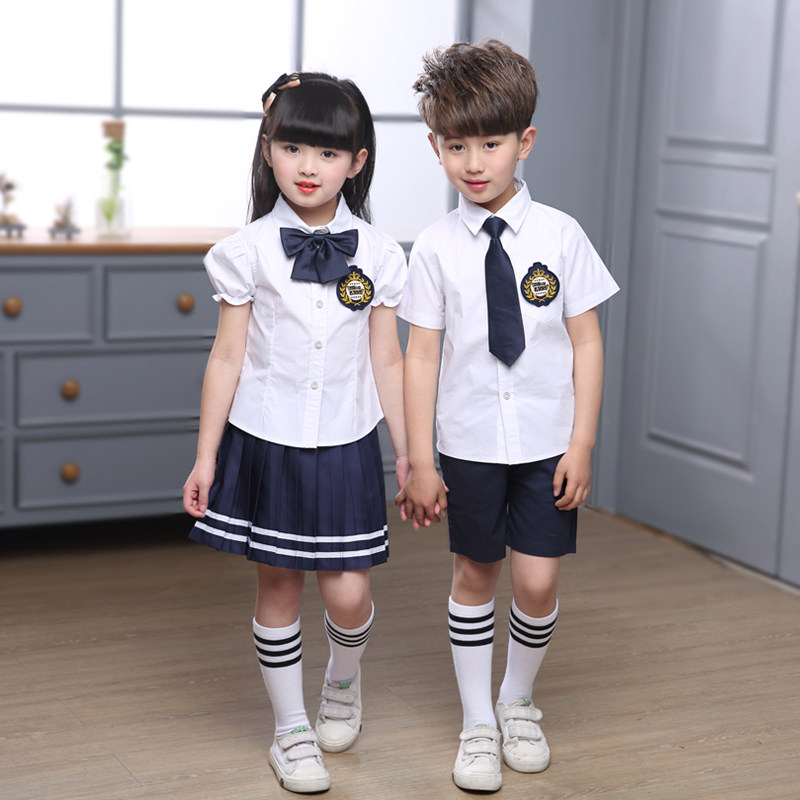 Children's school uniform British College style class uniform Summer short-sleeved suit for primary school students Kindergarten garden uniform Graduation uniform Summer dress