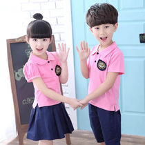  Kindergarten garden clothes Summer clothes short-sleeved British style class clothes Pink sportswear cotton suit Primary school school uniforms spring clothes