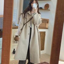 2020 winter new retro gentle wind coat womens long small oatmeal color wool coat thick