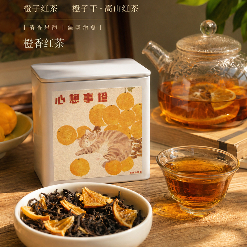 Orange Black Tea, Cold Brew Fruit Tea, Real Orange Slice High Mountain Black Tea, No Flavoring, Office Afternoon