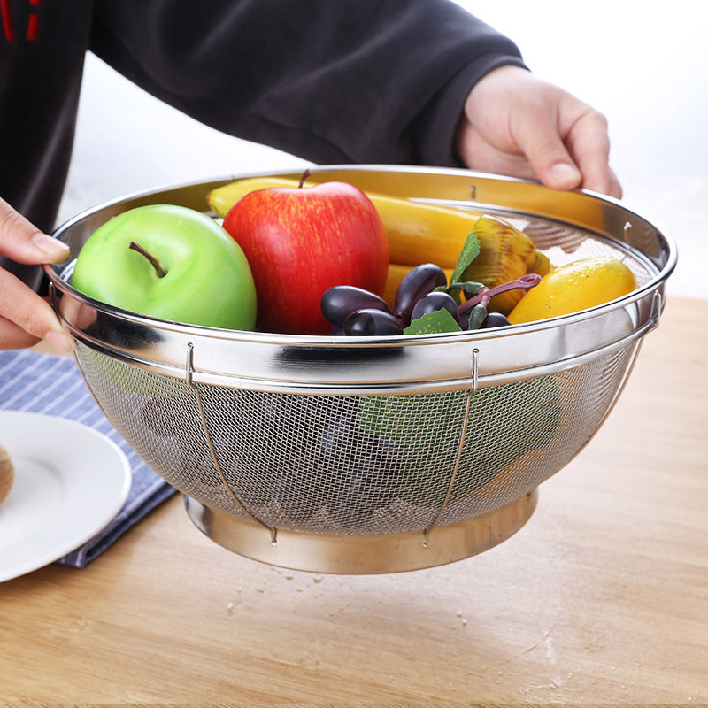 Stainless Steel Drain Basket Suit Fruit Containing Basket Small Number Table Hood Kitchen Naughty Rice Basket Big Dish Wash Basket