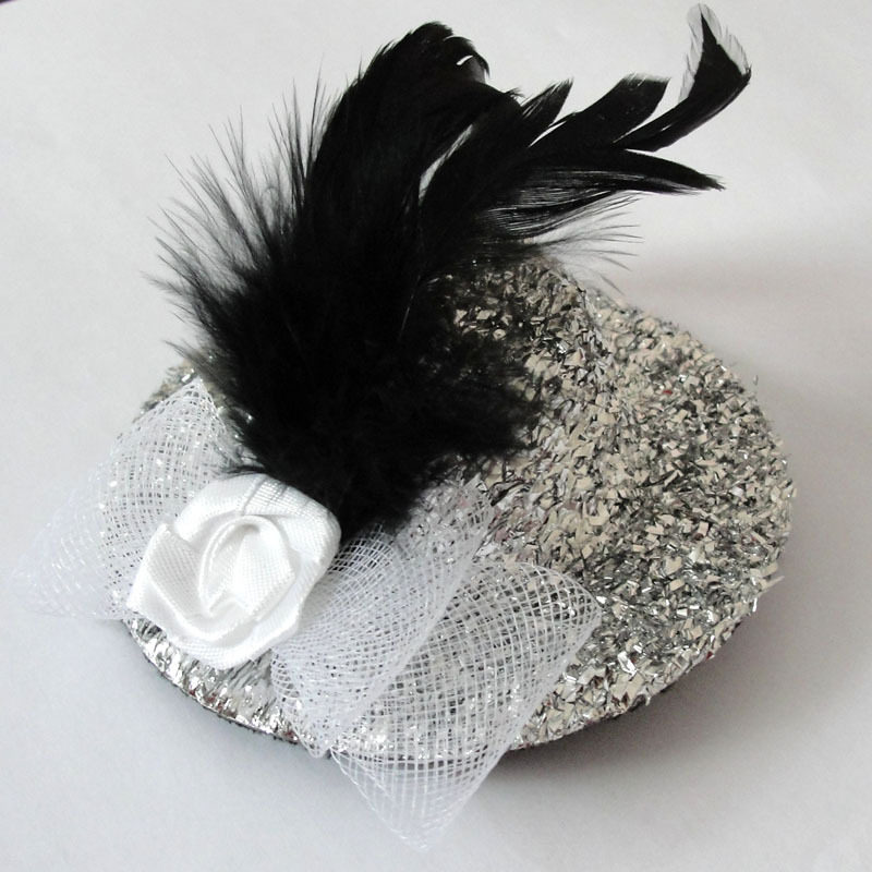 Stage Ornament Watch Performance Small Hat Hair Clip Shiny Feather Small Gift Hat Hair Adorned South Korean Version Headwear Press Clip 10CM