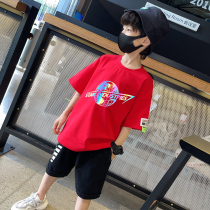 Childrens T-shirt summer thin boy fried street short sleeve tide big child cotton T-shirt red loose childrens shirt