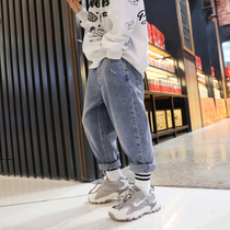  Boys  jeans spring 2021 Korean version of childrens dad pants Western style mid-sized childrens spring and autumn fried street trend brand pants