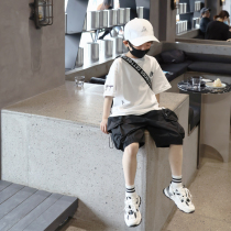  Boys cotton t-shirt tide childrens white short-sleeved summer new 2021 thin section middle and large children handsome sports childrens clothing