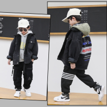 Boy lamb wool denim coat autumn and winter Korean version of thick coat 2020 new middle and big boy handsome childrens clothing tide card