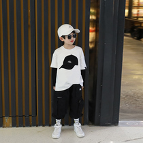  Boys  sweaters fake two-piece spring western-style tops Childrens Korean fan childrens clothing pure cotton middle and large childrens clothing 2021 handsome explosive style