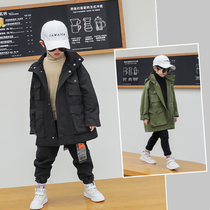 Boys plus velvet overwear jacket childrens middle-aged childrens thick trench coat