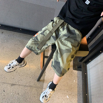 Childrens camouflage pants summer boys 2021 New Capri pants Tide brand shorts in big children loose childrens clothing