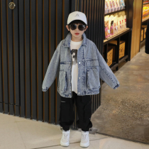 Boy denim coat Spring children 2021 Spring and Autumn New overwear foreign style coat tide big boy fried street childrens clothing