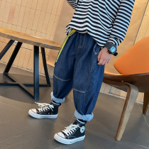 Childrens jeans autumn trousers thin boys Haren pants Korean version 2021 new medium-size childrens casual childrens clothing