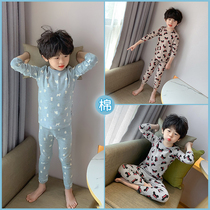 Boys set pajamas 2020 Autumn new products Zhongdang childrens autumn clothes two-piece Korean childrens home clothing Cotton