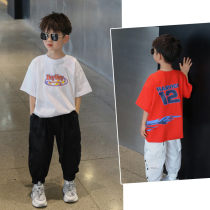  Boys short-sleeved t-shirt 2021 summer childrens sports hip-hop childrens clothing middle and large childrens new half-sleeved cotton top