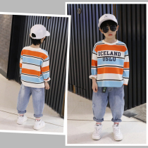 Childrens striped T-shirt 2021 spring new Korean version of the tide boys Tide brand spring clothing spring and autumn foreign style childrens clothing