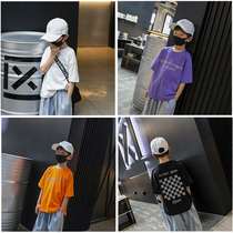  Childrens T-shirt pure cotton loose boys summer Western style short-sleeved white middle and large childrens hip-hop half-sleeved childrens clothing Korean version of the tide