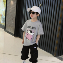 Boys short-sleeved t-shirt pure cotton 2021 new summer clothes boys childrens clothing childrens t-shirt Zhongda childrens tide brand foreign style