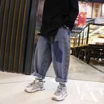 Childrens jeans boys handsome spring loose trousers 2021 new middle and Big Boy foreign style Korean version of wide leg pants tide