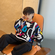 Childrens sweater cotton boy handsome pullover childrens clothing Tide brand middle child 2021 Autumn New handsome coat