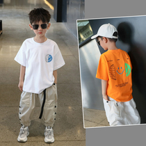  Childrens short-sleeved t-shirt summer 2021 new boys Korean half-sleeved middle and large childrens pure cotton thin childrens clothing trend brand