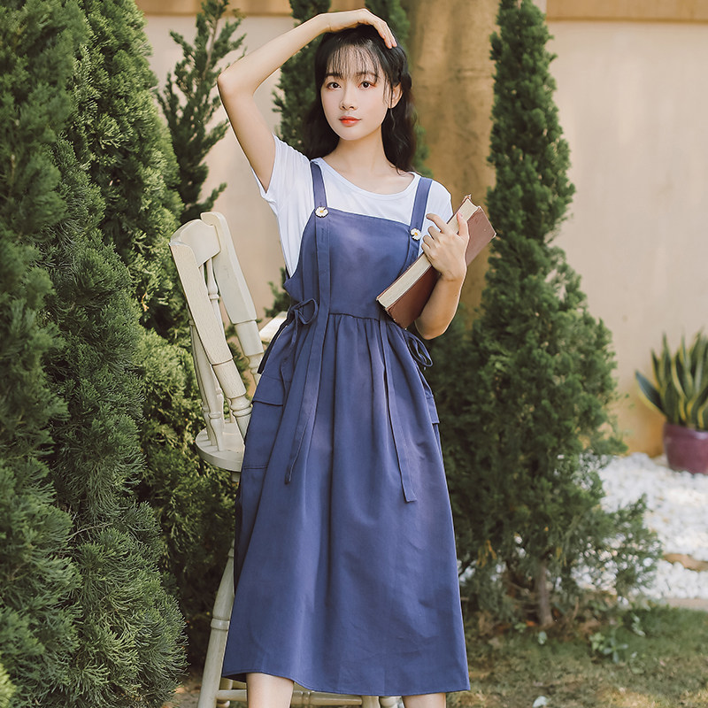 Mori girl's suspender skirt suit female summer student foreign style age reduction cute sweet small fresh shirt skirt two-piece set