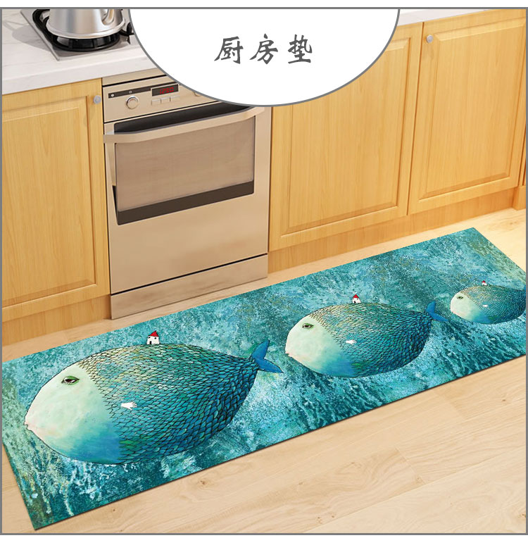 Màu xanh Bắc Âu strips Địa Trung Hải carpet vòng thảm ngủ cạnh giường ngủ chăn nhà bếp thảm không trơn trượt máy có thể giặt