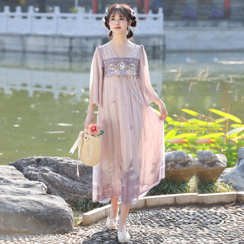 2024 Summer Original Girl's National Style Improved Han Element Dress Petite Fairy-Like Flowing Hanfu Dress Thin 2024 Summer Original Girl's National Style Improved Han Element Dress Petite Fairy-Like Flowing Hanfu Dress Thin