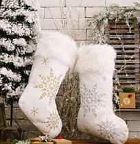 Christmas White Velvet Stocking With Glitter Snowflake Gift