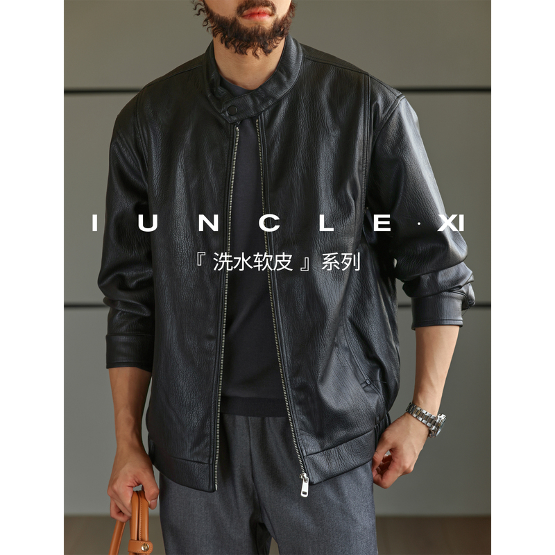 Iunclexi/Xishu【Washed Soft Leather】Melard Stand Collar Leather Jacket Men's Vintage Casual Leather Coat Iunclexi/Xishu【Washed Soft Leather】Melard Stand Collar Leather Jacket Men's Vintage Casual Leather Coat