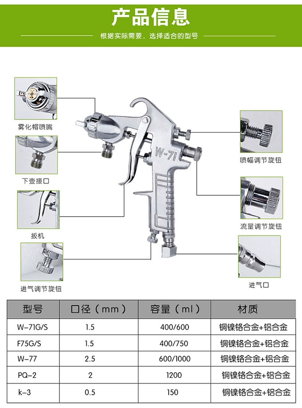 W-71W/77 súng phun sơn trên nồi đồ nội thất ô tô súng phun sơn súng phun xịt nồi khí nén phun dụng cụ