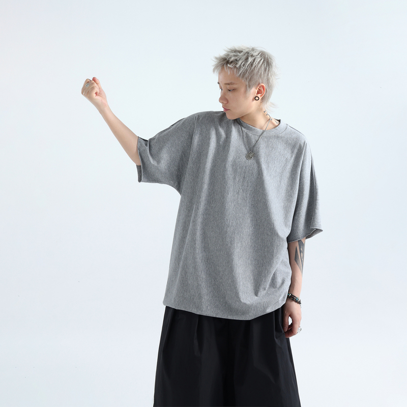 Grnl Lazy Style Basic Oversized Boyfriend Fit Two-Piece Ultra-Large Silhouette Raw Edge Solid Color Short-Sleeve T-Shirt Grnl Lazy Style Basic Oversized Boyfriend Fit Two-Piece Ultra-Large Silhouette Raw Edge Solid Color Short-Sleeve T-Shirt