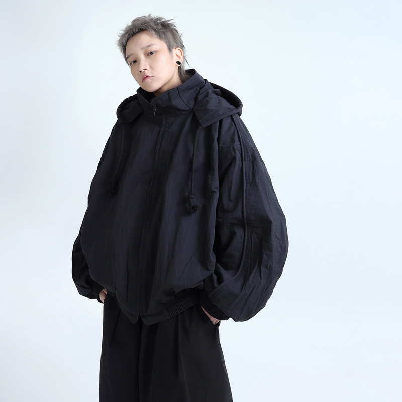 Grnl Wind and Morning Mist Extra Large Curved Matte Wrinkled Paper Texture Unisex Packable Hooded Jacket